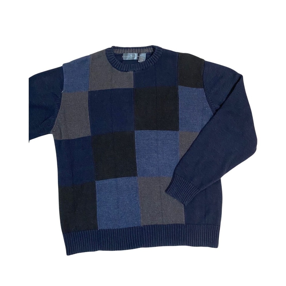 Vintage Oscar de la Renta Blue & gray Color‎ Block Sweater Men's XL